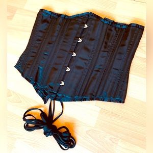 Black boned Under bust Waist Corset trainer cincher goth punk fetish pin up sz L
